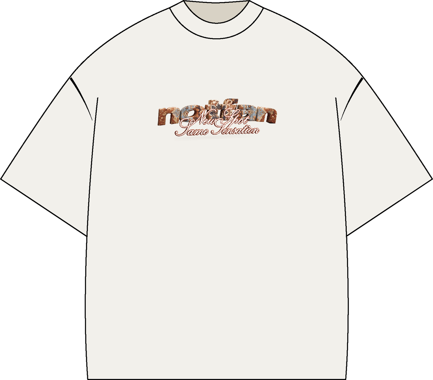 Mockup de remera blanca con el lettering oxidado al frente